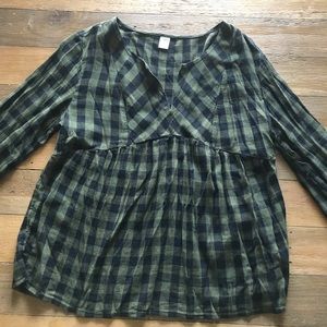 Green & Black buffalo check blouse
